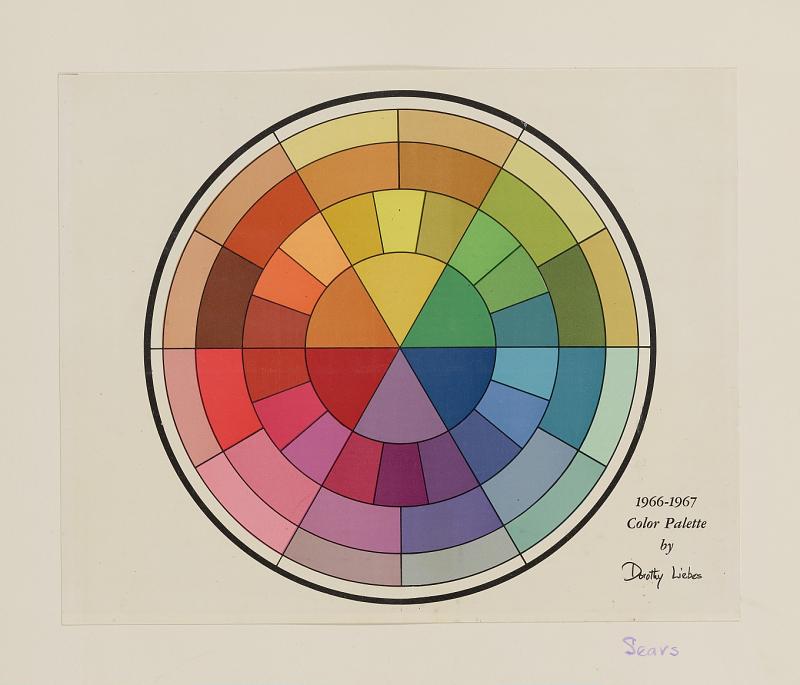 MeditateColor's tweet photo. This 1966-67 color wheel was made by Dorothy Liebes for Sears. Liebes was so influential she was called “the mother of the twentieth-century palette.” 

Her signature trick was deliberately putting colors together that others thought clashed! https://t.co/bLcy0x5geu