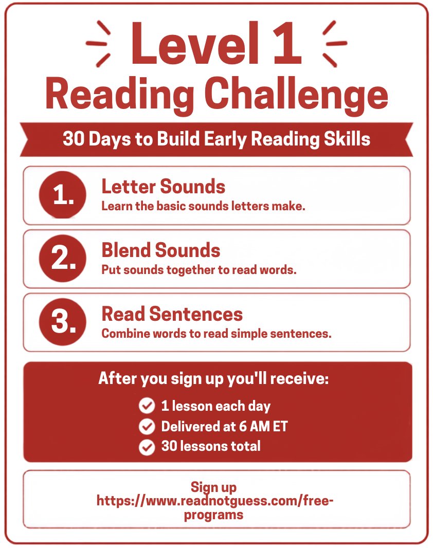 ReadNotGuess's tweet photo. Join our FREE Level 1 Reading Challenge. 30 days of simple, daily lessons designed to help beginning readers build confidence step by step!

✨ Start the challenge today at https://t.co/gMIoraOF3r https://t.co/eo6Qh7LILC
