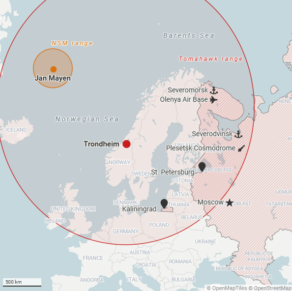 Osinttechnical's tweet photo. US forces deployed land-based Tomahawk cruise missile launchers to Trondheim, Norway, last week as part of Operation Atlantic City 26. 

Additional NSM launchers were deployed to the strategic Jan Mayen Island. https://t.co/p1DlIOGqUn