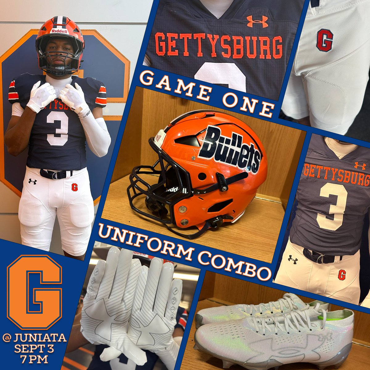 GburgFB's tweet photo. GAMEDAY THREADSπ π΅
Bullets Football @ Juniata College tomorrow night. Kickoff at 7PM!!
#BeGreat #GoBullets https://t.co/s2YQdkInWB
