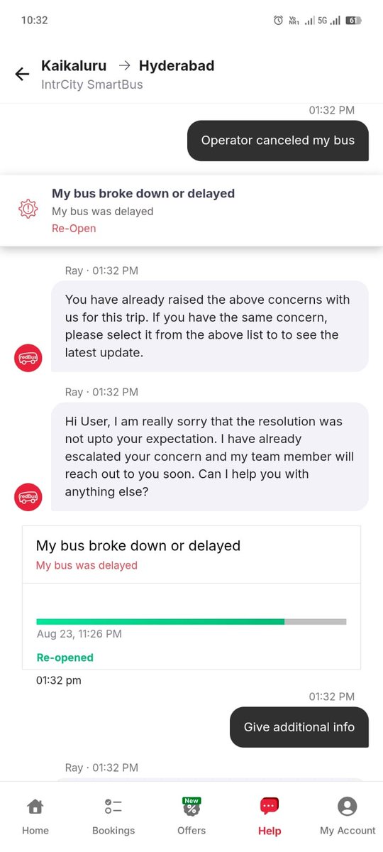 SyamG12610's tweet photo. @redBus_in @redBus_in 
​I have been following up since August 24, but the customer care chat (Ray) is stuck in a loop and not providing any solution or refund status! https://t.co/mKyc8cUflH