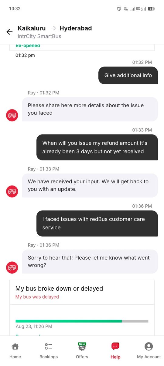 SyamG12610's tweet photo. @redBus_in @redBus_in 
​I have been following up since August 24, but the customer care chat (Ray) is stuck in a loop and not providing any solution or refund status! https://t.co/mKyc8cUflH