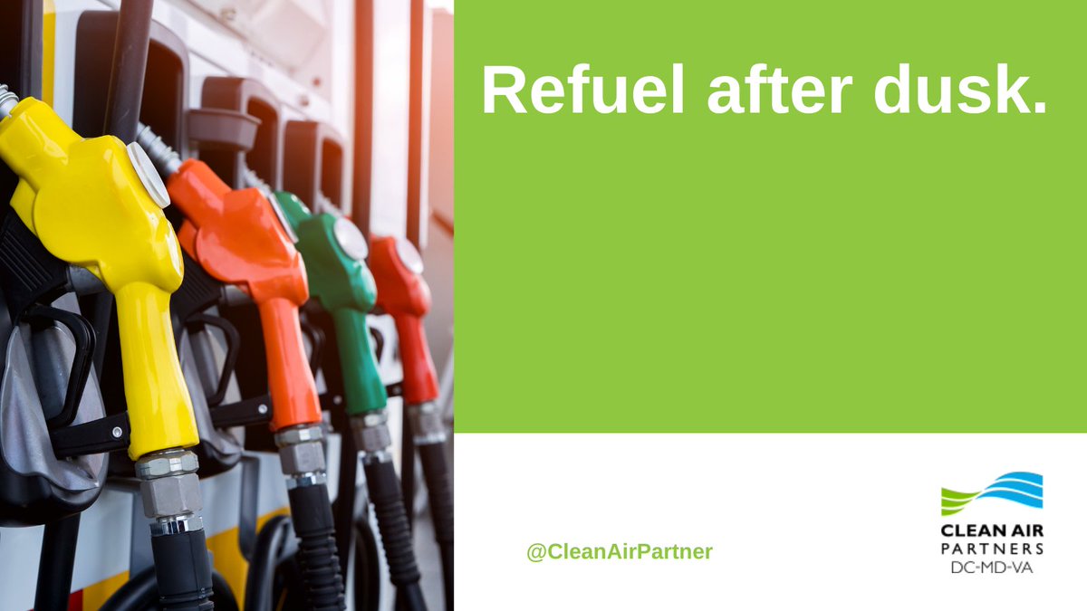 CleanAirPartner's tweet photo. Something as simple as *when* you refuel your car can have a big impact on #AirQuality. Fuel vapors create harmful ground-level #ozone when heated in the midday sun.😷 

Gas up after the sun goes down to minimize risk.👍🌃⛽️ https://t.co/1P90WSwd5Y
