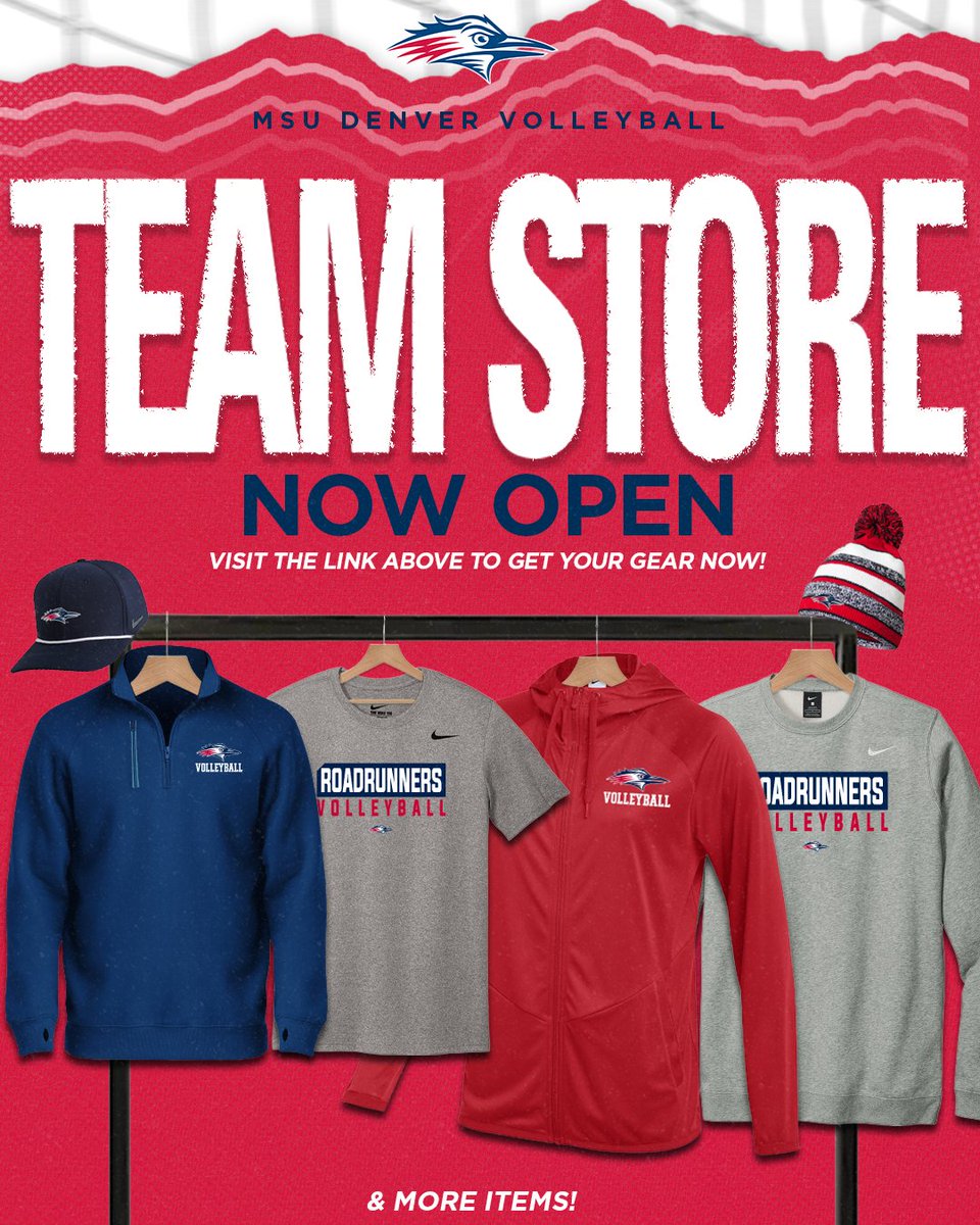 MSUDenverVB's tweet photo. The 2026 Team Store is officially open for a limited time! Help support Roadrunners Volleyball, and shop now 🛍️

 The store closes Thursday, September 10th at midnight! 🔗 https://t.co/ID6UA2acKJ

#GetRowdy🔴🔵 https://t.co/rZoXFlOQs2
