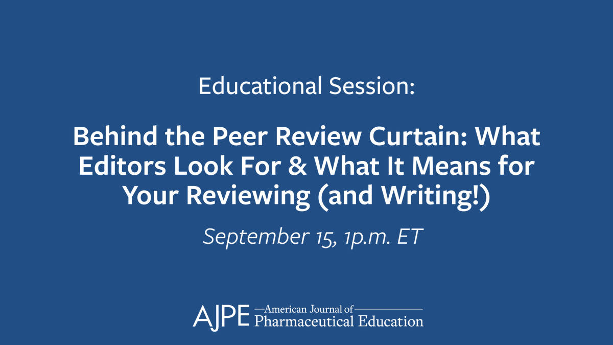 TheAJPE's tweet photo. What makes a review truly helpful? ☕️ Join AJPE editors Frank Romanelli, Jonathan Thigpen &amp; William Prescott Sept. 15 at 1 p.m. ET for a virtual coffee chat on peer review, stronger manuscripts and the editorial process.

Register here: https://t.co/NAl0PMFdT5 https://t.co/plVFCvdReO