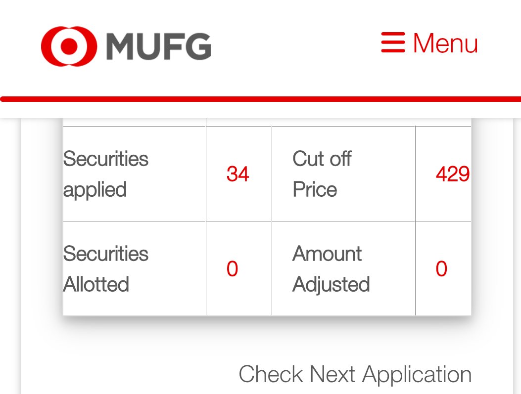 Aparichit_human's tweet photo. #IPO #ESDS #Allotment #Nifty #Sensex #MUFG 

I always apply every IPO from multiple accounts and maximum times ai get atleast one allotment, but since the day 1 of MUFG.. I observed that I never get allotment in that perticular IPO which is managed by this registrar 😡😡😡 https://t.co/ETuUyugzxl