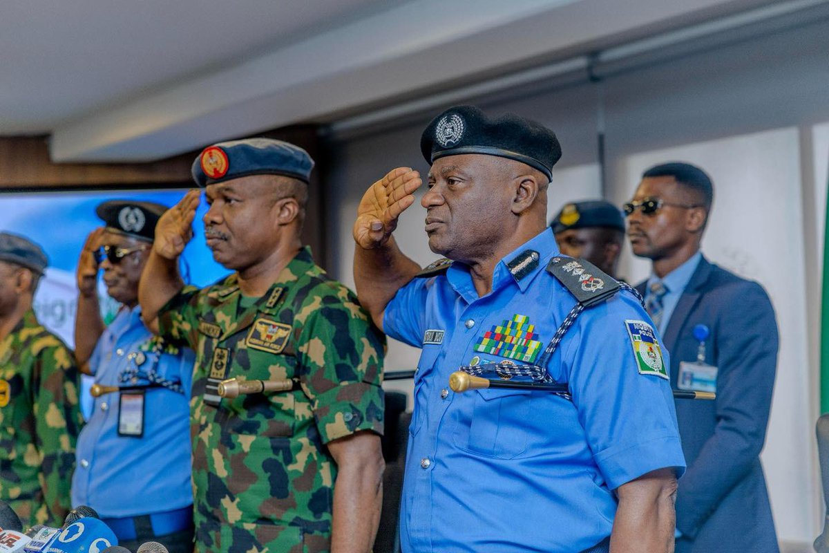 PoliceNG's tweet photo. IGP DISU RECEIVES CHIEF OF AIR STAFF, STRENGTHENS NPF–NAF PARTNERSHIP ON JOINT SECURITY OPERATIONS

The Inspector-General of Police, IGP Olatunji Rilwan Disu, psc(+), NPM, today, Wednesday, 2nd September, 2026, received the Chief of the Air Staff, Nigerian Air Force, Air Marshal S.K. Aneke, DFS, on a courtesy visit to the Force Headquarters, Abuja, aimed at strengthening cooperation between the Nigeria Police Force and the Nigerian Air Force in addressing evolving security challenges.

The Chief of the Air Staff commended the longstanding professional relationship between both institutions and acknowledged the support of the NPF Air Wing to the Nigerian Air Force. He emphasised the need for sustained collaboration, particularly in joint operations, intelligence sharing and enhanced air support for Police operations.

Key areas discussed included aerial surveillance and reconnaissance, tactical deployment, medical evacuation, joint training and improved operational coordination in confronting terrorism, banditry, insurgency and other violent crimes.

In his remarks, the IGP reaffirmed the commitment of the Nigeria Police Force to deepening its partnership with the Nigerian Air Force through joint training, capacity building, intelligence-led operations and sustained operational support. He also stressed the importance of personnel welfare, effective command-and-control and coordinated security planning, particularly for major national events and the 2027 general elections.

The IGP further highlighted the need for enhanced protection of critical national infrastructure, improved logistics and response capabilities, as well as regular reviews of joint operational engagements to ensure greater effectiveness.

The NAF delegation included the Chief of Training, Air Vice Marshal A.Y. Dari; Chief of Operations, Air Vice Marshal P.N. Amadi; Chief of Air Intelligence, Air Vice Marshal N.N. Ananaba; Air Provost Marshal, Air Vice Marshal J.I. Ukeh; Chief of Administration, Air Vice Marshal A.A. Martins; Director of Operations, Air Vice Marshal A.O. Bamidele; Director of Public Relations and Information, Air Commodore E.A. Ejodame; Principal Air Staff Officer to the CAS, Air Commodore H.I. Eze; and Principal Staff Officer Coordination to the CAS, Group Captain F.O. Olanrewaju.

The Nigeria Police Force remains committed to strengthening strategic partnerships with sister security agencies, enhancing inter-agency coordination and building a more integrated security response capable of effectively protecting lives, property and national assets across the country.

CSP ANI INIEDU, anipr
Force Public Relations Officer
Force Headquarters, Abuja
2nd September, 2026