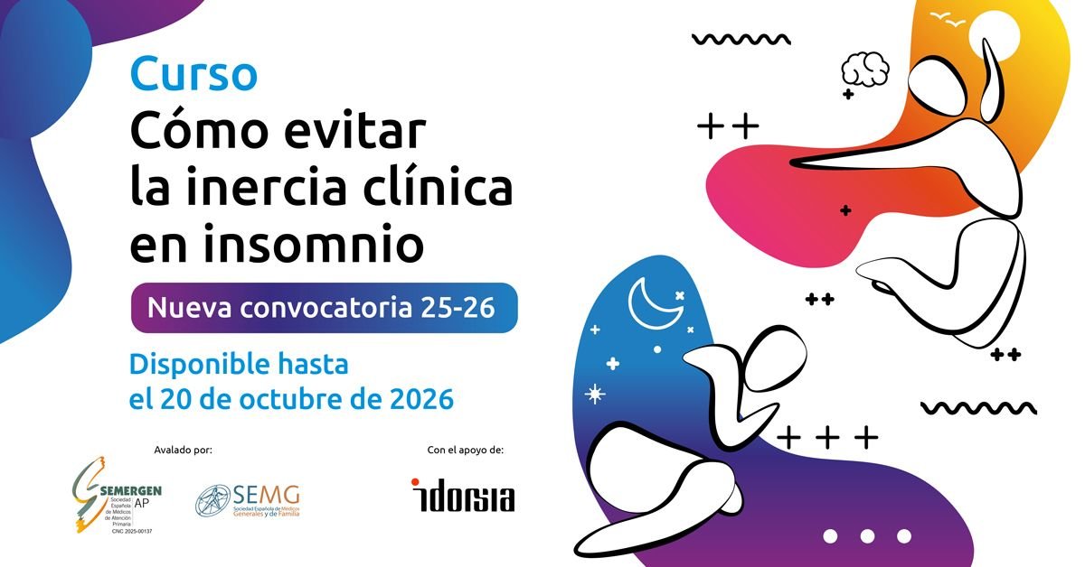 SEMERGENap's tweet photo. 💤¿Cuántos de tus pacientes sufren insomnio?¿Qué abordaje haces en cada situación? Actualízate con el CURSO. Cómo evitar la inercia clínica en insomnio. Modalidad: Online
¡Disponible sólo hasta el 20 de octubre de 2026!
👩‍⚕️ Coordinado por Guadalupe Arilla Herrera @SaludMentalGT, Mercedes Ricote Belinchón @semergen_gis y Antonio Torres Villamor @SEMG_es  
Accede: https://t.co/KNe5ofAN0C

#InerciaClínica #Insomnio #AtenciónPrimaria