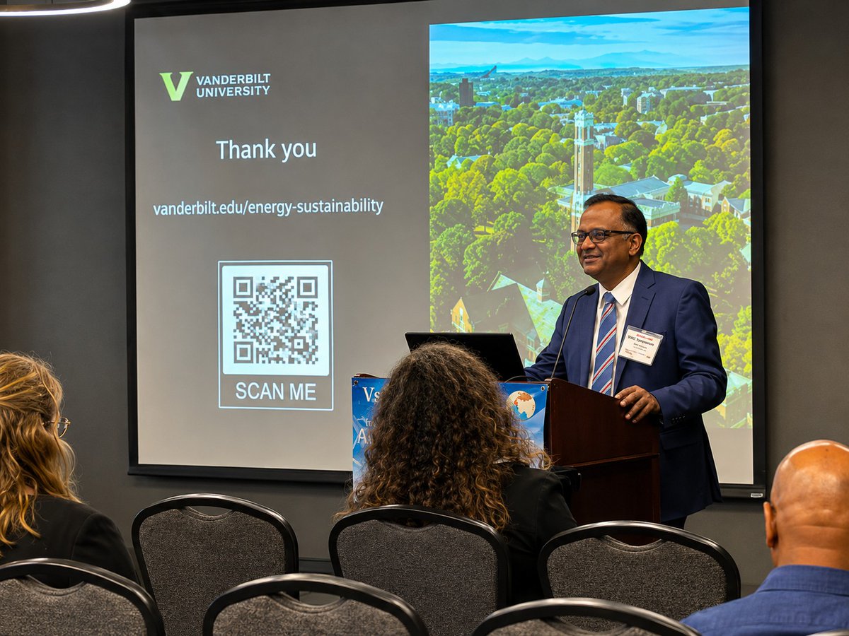 VSECvanderbilt's tweet photo. We were thrilled to kick off the VSEC Inaugural Symposium with welcoming remarks from Dean Krishnendu (Krish) Roy, who helped set the stage for three days of meaningful conversations, innovative research, and collaboration across energy, sustainability, and climate.🌎⚡️ https://t.co/nDtyE3jbfL