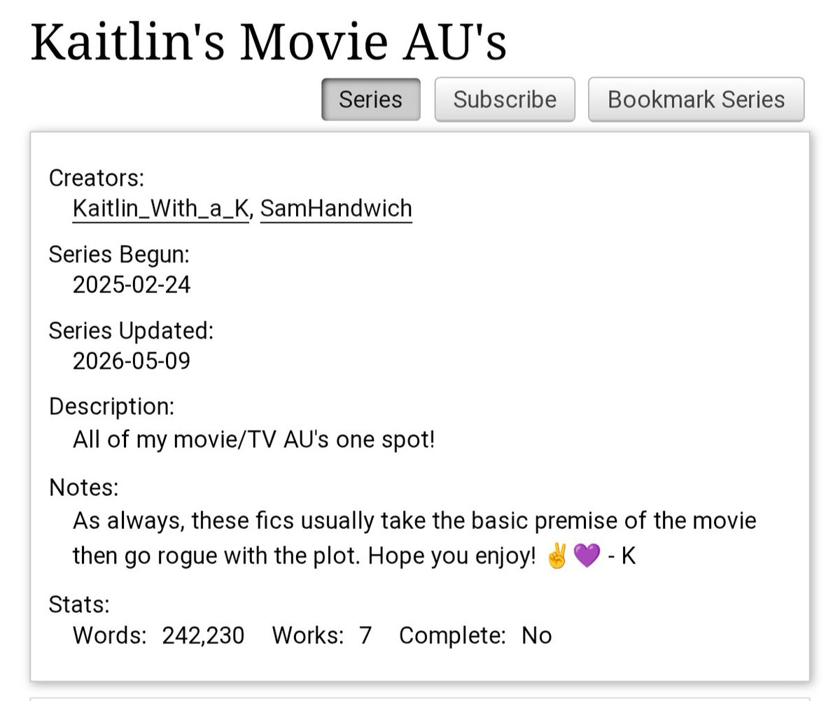 AmyV355821's tweet photo. If you are a fan of fanfics based on movies, here's a cool collection for you 😍💕

https://t.co/lYuvuOR6t0 https://t.co/crp9K1vbN2