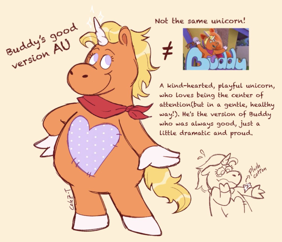 rositaxdd's tweet photo. A random concept! I had to change a few small details in his design to tell him apart from the evil/canon version. I love pastel tones🦄😭
#buddy #buddymovie #buddytheunicorn https://t.co/U3BQMnlY6e