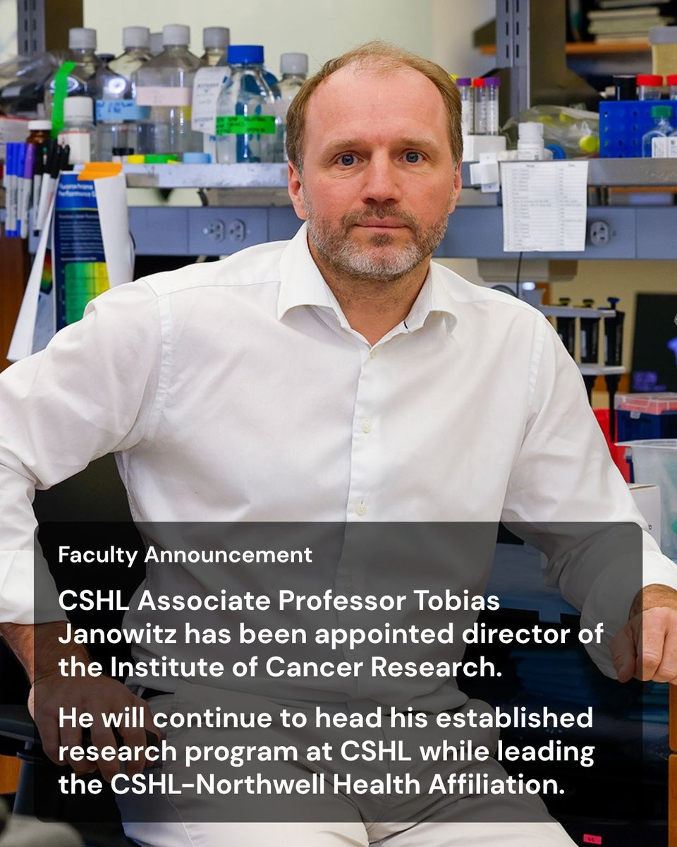 CSHL's tweet photo. Cold Spring Harbor Laboratory (CSHL) Associate Professor Tobias Janowitz has been appointed director of the Institute of Cancer Research, the oncology arm of the Feinstein Institutes for Medical Research at @NorthwellHealth.

He will continue to head his established research program at the CSHL Cancer Center while leading the CSHL-Northwell Health Affiliation.

Congratulations, Professor Janowitz! A tremendous and well-deserved appointment and an exciting opportunity to further strengthen the CSHL-Northwell partnership. Wishing you continued success in this new role! https://t.co/mmMXuzeY4m

#thefeinsteininstituteformedicalresearch #northwellhealth #InspiringDiscovery #ScienceMakesLifeBetter