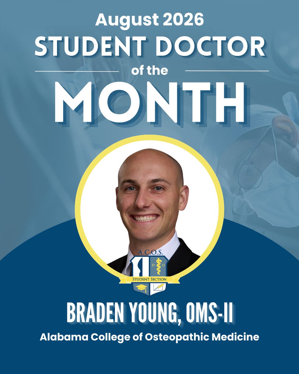ACOS_MSS's tweet photo. Congratulations to August’s Student Doctor of the Month, Braden Young, OMS-II, from ACOM! 🎉

Braden has distinguished himself through outstanding academic performance, professionalism, and an unwavering commitment to excellence. Throughout his medical education, he has demonstrated a deep understanding of pre-clinical concepts while consistently approaching his coursework with preparation, intellectual curiosity, and a desire to continually improve. Beyond the classroom, Braden is a supportive and respected member of his learning community, readily sharing his knowledge and contributing positively to his peers’ educational experiences. His humility, compassion, strong work ethic, and patient-centered mindset exemplify the qualities of an outstanding future physician, making him highly deserving of this recognition.

Congratulations, Braden! 👏