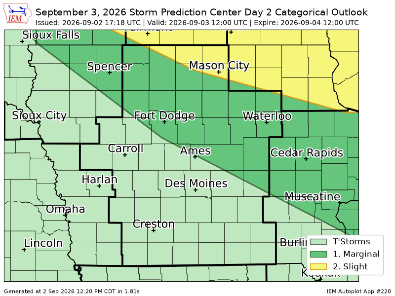 chaserbrandonWX's tweet photo. #SPC issues Day 2 Slight Convective Risk at Sep 2, 17:18z for DMX https://t.co/YQXBTmH3QE https://t.co/8lVdeMAVxw
