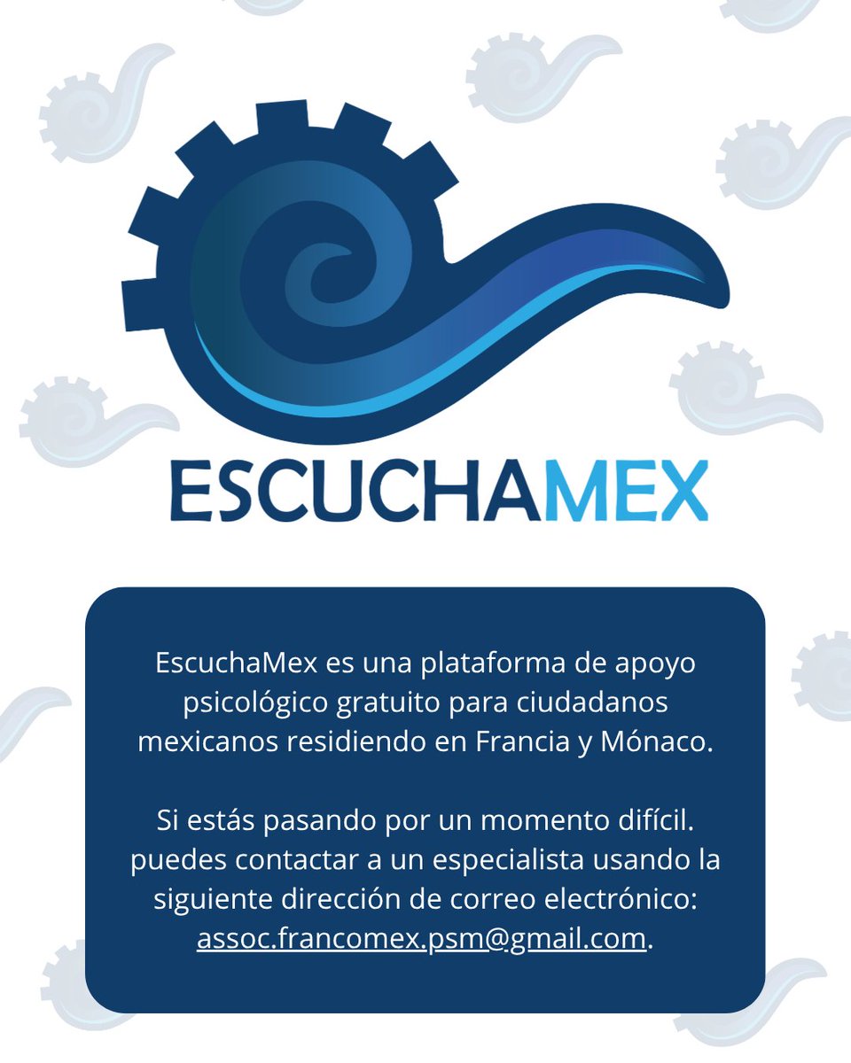 EmbaMexFra's tweet photo. 🧠💚 Tu bienestar es importante.

Vivir en otro país puede representar retos emocionales. Si necesitas apoyo u orientación, acércate a Escuchamex, dispositivo de acompañamiento para personas mexicanas en Francia y Mónaco.

#ComunidadMexicanaEnFrancia
#SaludMental #Escuchamex https://t.co/pnVbmypH2M