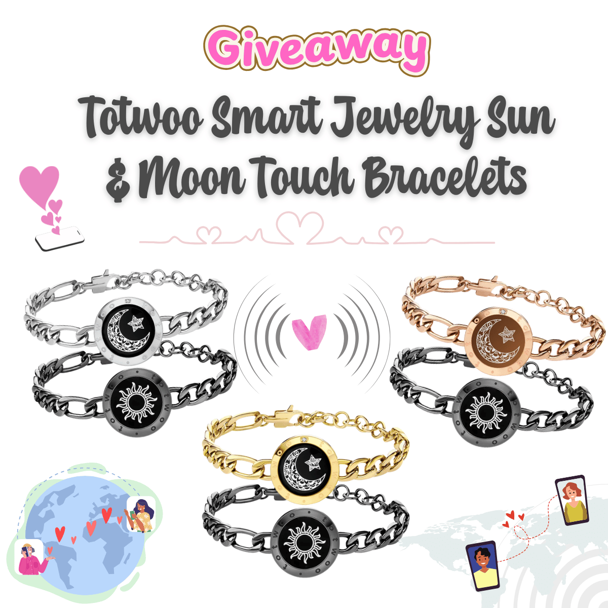 shopwithmemama's tweet photo. Enter to win Totwoo Smart Jewelry Sun &amp; Moon Touch Bracelets for long distance relationships! 
Enter to win them here: https://t.co/oRPPxS3sIU @shopwithmemama 
#giveaway #smartjewelry #sunandmoon #longdistancerelationships #giftsforcouples #couplegifts #totwoosmartjewelry https://t.co/n0pSKd0iqL
