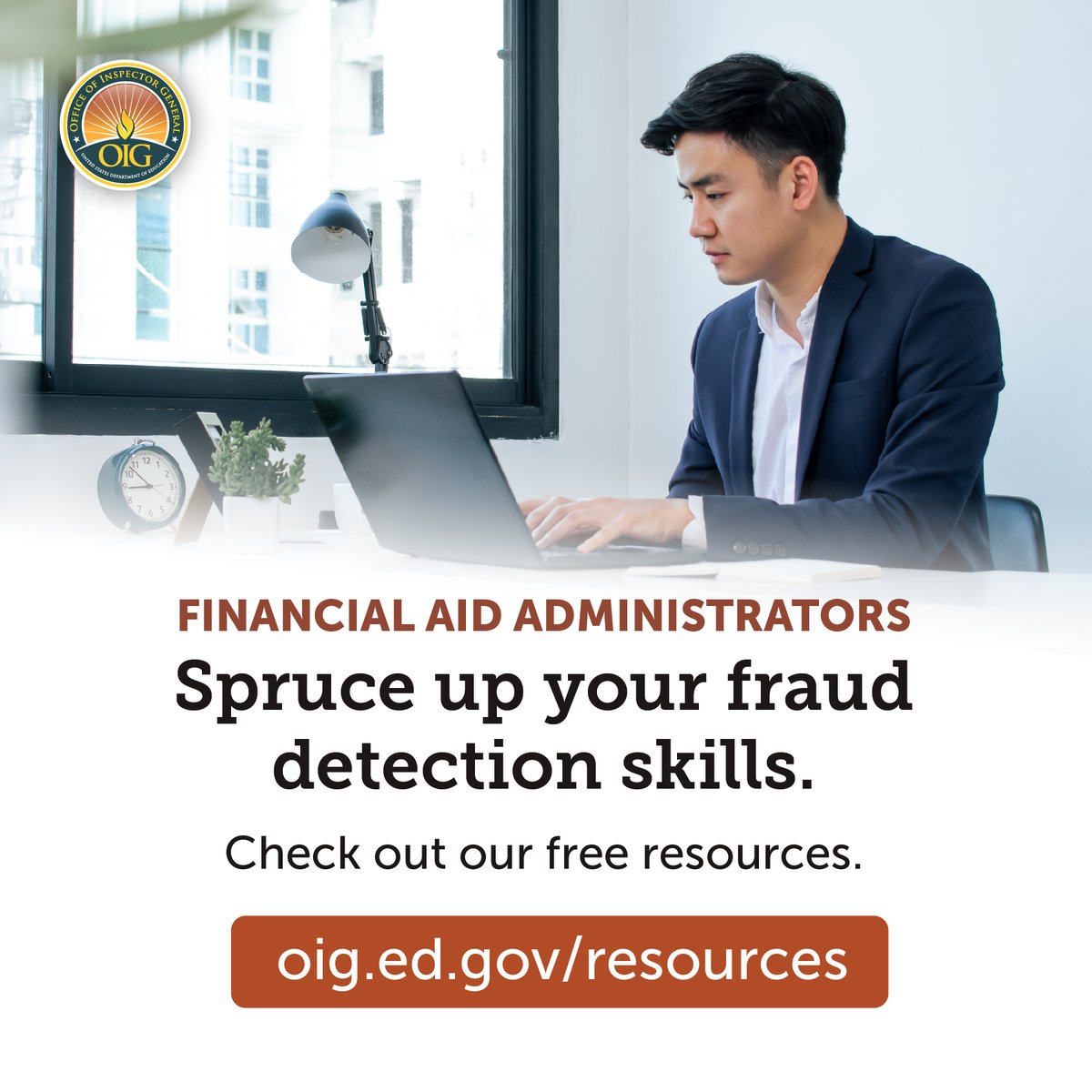 EducationOIG's tweet photo. Student Aid Administrators: You’re on the front line against student aid fraud and we’re here to help you however we can! Get tips, OIG contact info, and more: https://t.co/z03xTCElpY
#StudentAidFraud #StopFraud #KnowTheRedFlags #OIG https://t.co/QPSbh3zxRt