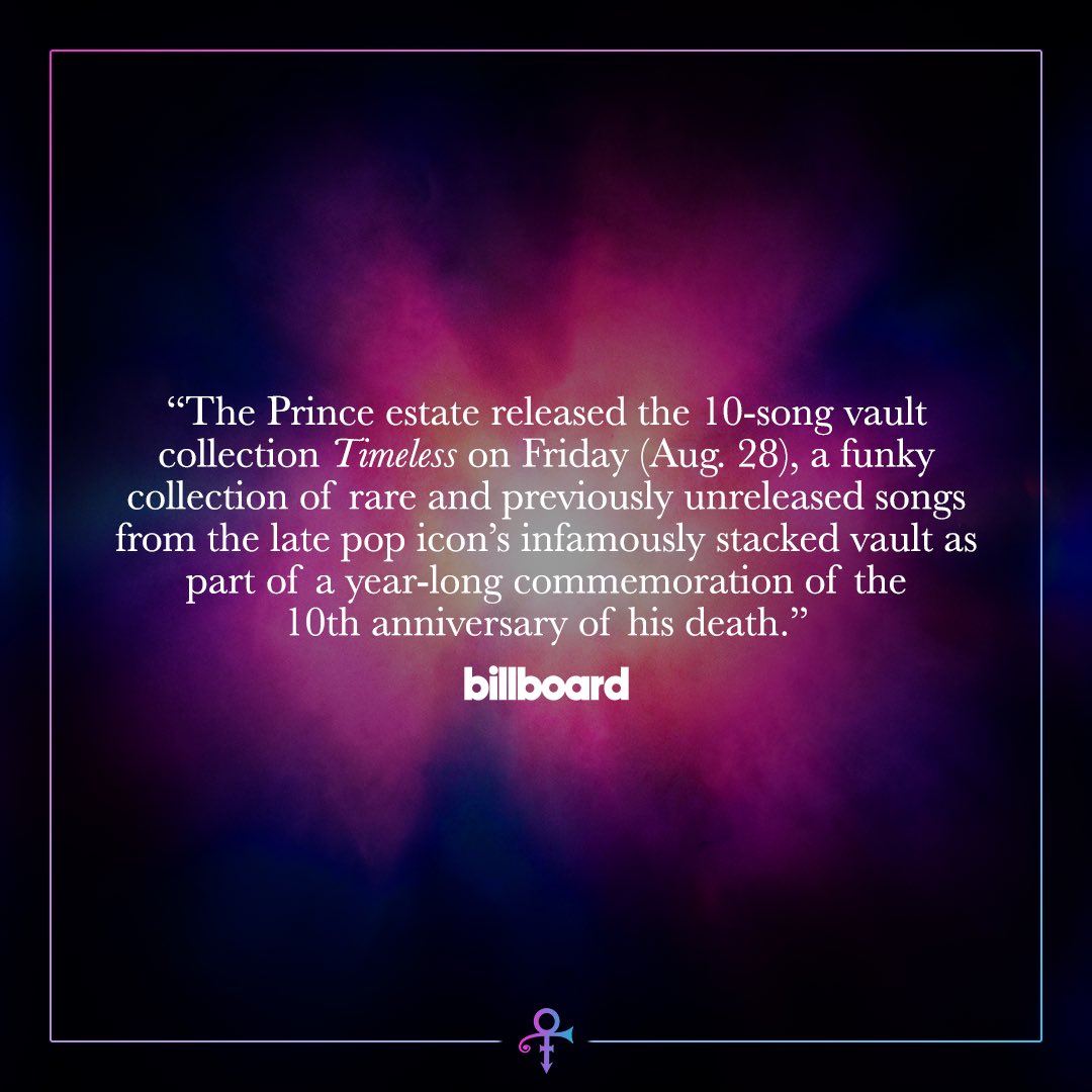 prince's tweet photo. A shoutout to all the outlets who have highlighted and praised TIMELESS! The support from the press and fans has been overpowering, and we thank you for continuing to celebrate Prince’s legacy 💜

TIMELESS out now. Listen everywhere at https://t.co/7iiRJWTxDK https://t.co/rGSdDWzmeO