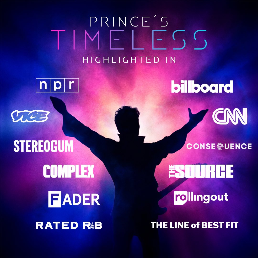prince's tweet photo. A shoutout to all the outlets who have highlighted and praised TIMELESS! The support from the press and fans has been overpowering, and we thank you for continuing to celebrate Prince’s legacy 💜

TIMELESS out now. Listen everywhere at https://t.co/7iiRJWTxDK https://t.co/rGSdDWzmeO