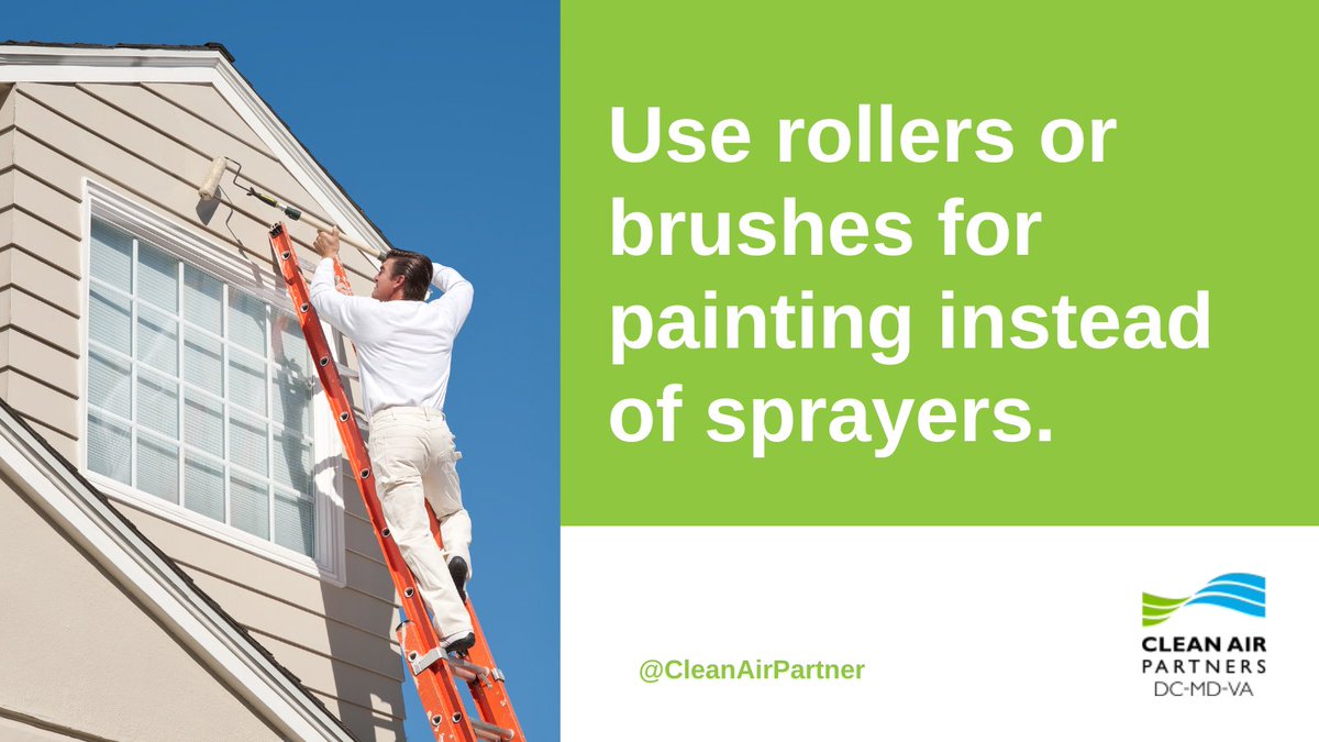 CleanAirPartner's tweet photo. If you're planning to tackle some painting projects this fall, use brushes or rollers for #CleanAir-friendly application.

Paint sprayers may be convenient, but they throw particulate matter and Volatile Organic Compounds (VOCs) into the air!🤢 https://t.co/6hX8qhLruU