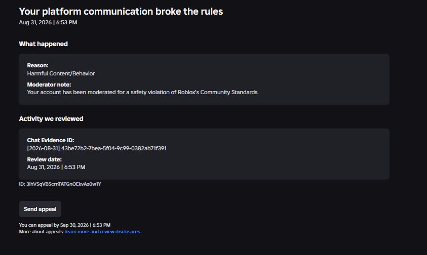 AAAAAAAA8v's tweet photo. I have lost around $140K due to roblox ai moderation falsely terming my account while I was afk in studio
I was termed for Harmful Content/Behavior while I was AFK without a project even open
If anyone knows how to get a Real response dm
@Roblox_RTC @Roblox #roblox #robloxsupport https://t.co/GyoHr8WMPl