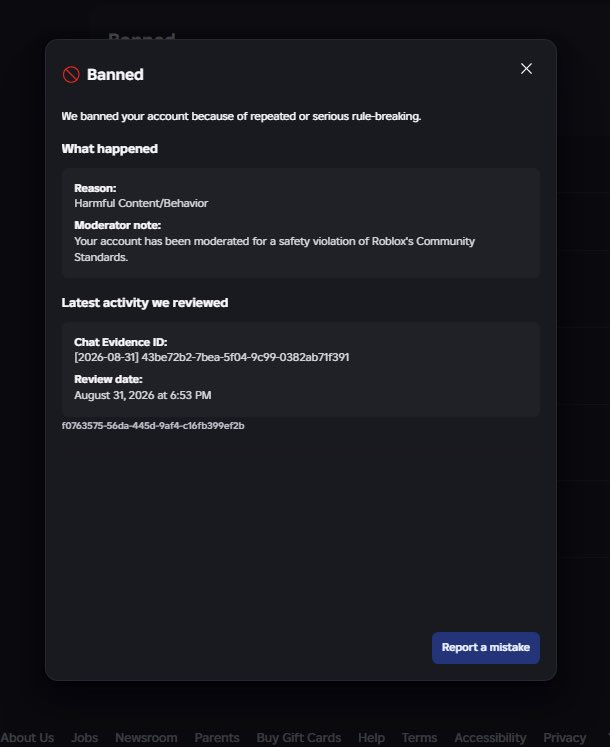 AAAAAAAA8v's tweet photo. I have lost around $140K due to roblox ai moderation falsely terming my account while I was afk in studio
I was termed for Harmful Content/Behavior while I was AFK without a project even open
If anyone knows how to get a Real response dm
@Roblox_RTC @Roblox #roblox #robloxsupport https://t.co/GyoHr8WMPl