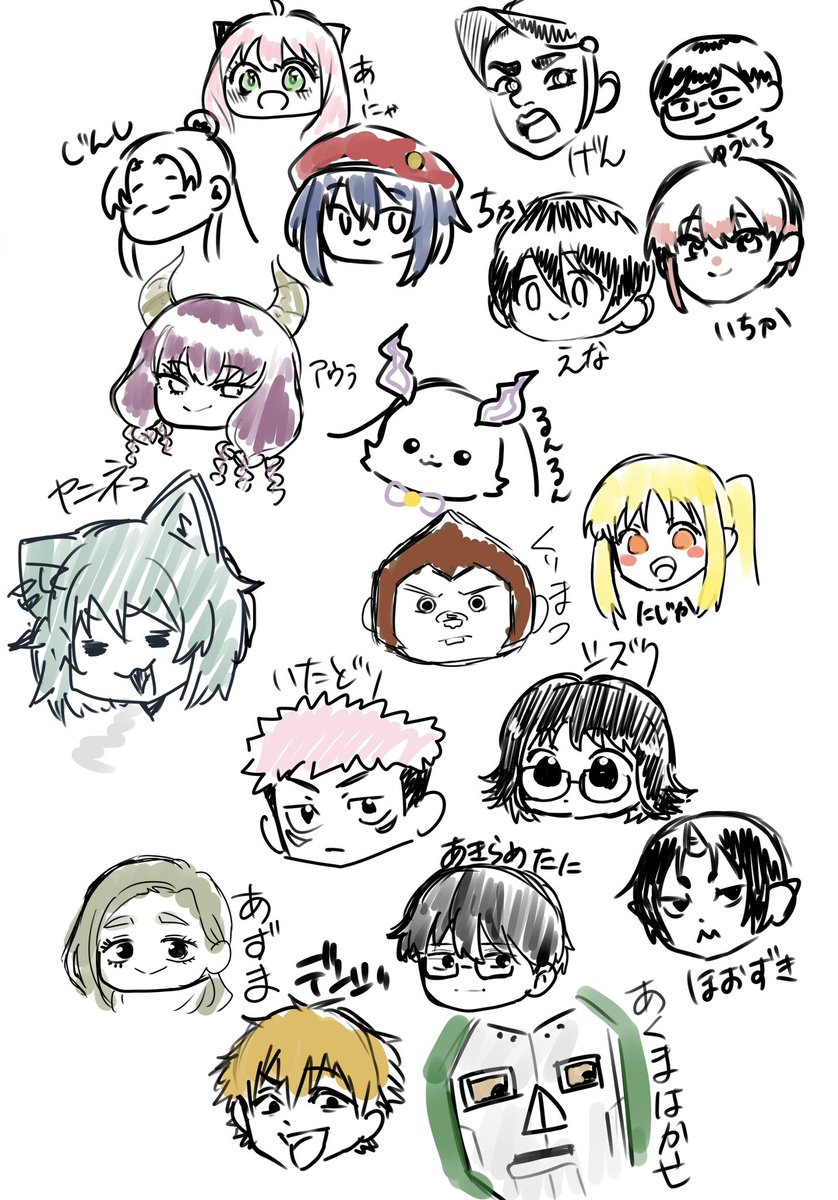 sugar_echino's tweet photo. ひたすらアニメキャラ描いてみましたヤニねことはなかっぱおすすめです https://t.co/QJlHgAiJDS