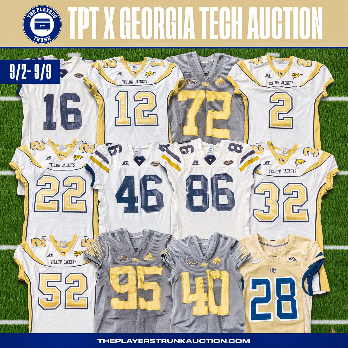 theplayerstrunk's tweet photo. Own a piece of Georgia Tech history 🐝

26 historical Georgia Tech football jerseys are LIVE NOW.

🏈 26 jerseys
⏰ Ends 9/8
🔗 https://t.co/CzlmWB7IAJ

Let the bidding begin. https://t.co/eSxpSTYSV6