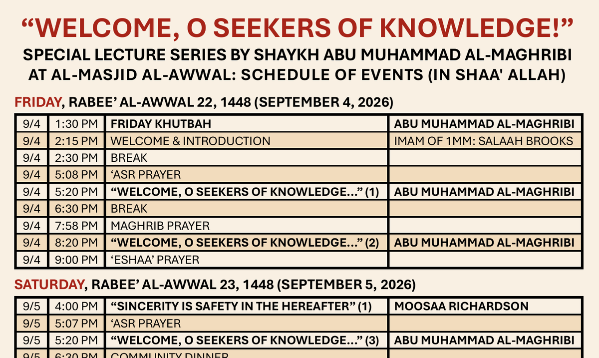 1MMPGH's tweet photo. Here is the full schedule of activity this weekend at 1MM, in shaa' Allah:

PDF: https://t.co/MQrMJZU6wc

Subject to change, so please stay updated by following our X/Twitter announcements... https://t.co/iopvF71Y2q