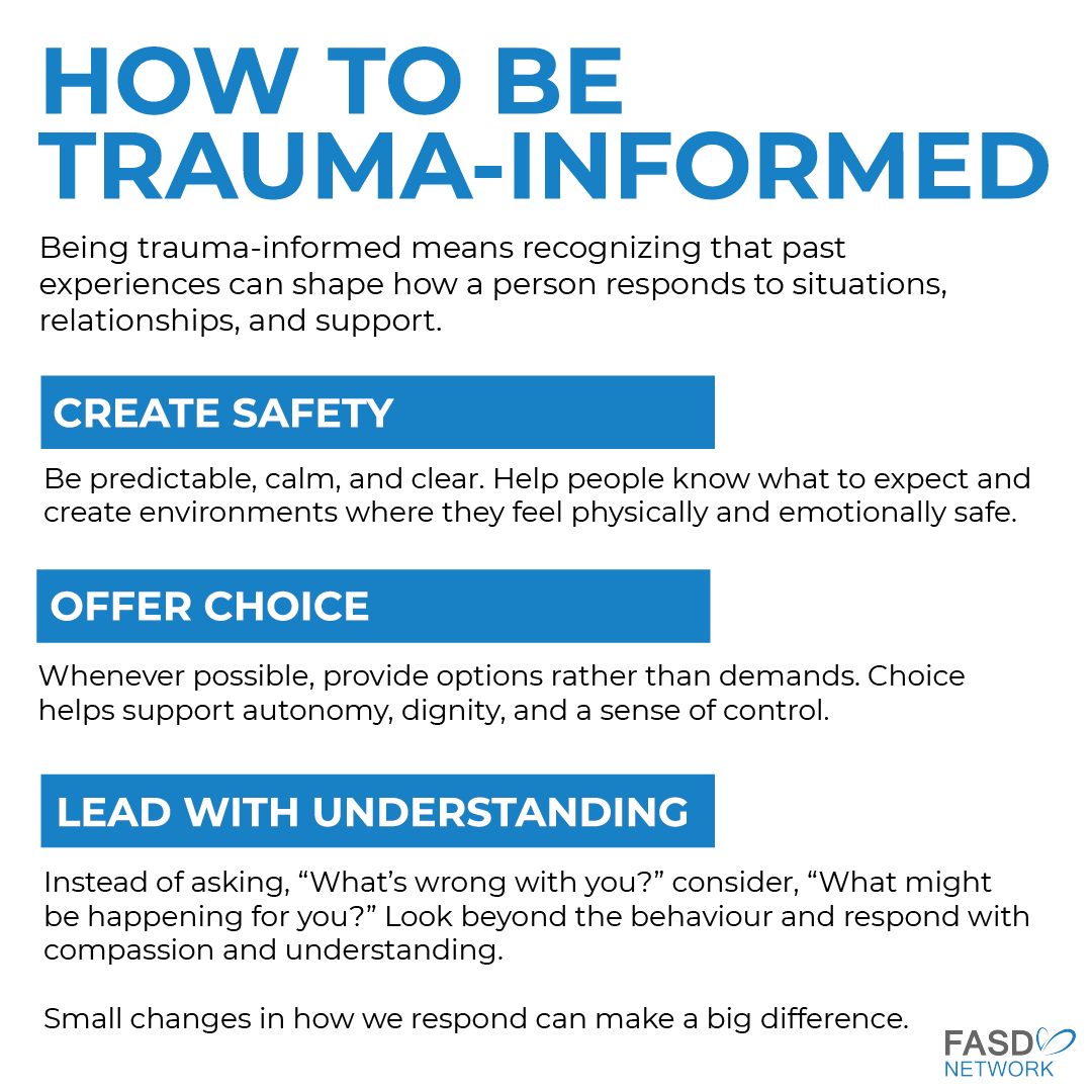 SaskFASDNetwork's tweet photo. Being trauma-informed isn’t about having all the answers, it’s about creating interactions where people feel safe, respected and heard. https://t.co/lXI0EQcYzo