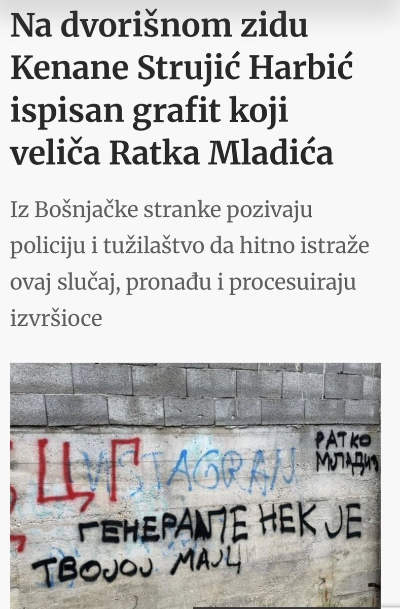 RifatFejzic's tweet photo. Grafiti i veličanje presuđenog ratnog zločinca za genocid na zidu dvorišta poslanice @HarbicKenana  ima samo jedan cilj, zastrašivanje.
​Nažalost, narod koji srlja samo slijedi svoje politike i funkcionere iz vlasti koji podržavaju zločince.
​Puna podrška za hrabru Kenanu! https://t.co/hgEQPKr2qs