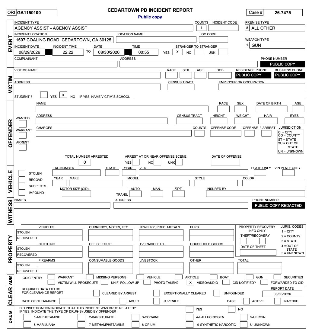 MarkHuneycutt4's tweet photo. woah, so the Cedartown Police Department have already responded to my request for bodycam footage involving the incident where the officer shot Heehaw the donkey. Below are images of the incident report. 

So they attempted to scare Heehaw by arcing the Taser-7 (a common police taser) - they never tased Heehaw. When that didn't work, the officer pulled out his Glock 17, shot Heehaw once, and Heehaw ran off and died. That's sad. 

Notice his wording in this report, using "exigency" in the search for the 12 year old to provide a legal reason as to why they were on Elsberry Riding and Farm to begin with. The bigger issue is not trespassing but why shoot the donkey and was it justified? The 12 year old was found shortly after Heehaw was murdered.

Why enter a livestock field at midnight without notifying the owners? You don't know what's in there.

Why be scared of a 1 year old miniature donkey? Nothing an adult male can't handle.

So we still need bodycam footage which may be hard under investigation. 

Another piece we now know is there is potentially recorded drone footage from the Rockmart Fire
Department(https://t.co/Xn5BIa6RSb). In their words "they witnessed the entire
incident through the drone camera." That footage, and those witnesses, would help show how Heehaw approached the K9 unit and how the situation really went down (along with bodycam footage obviously). 

Very interesting.
 
#JusticeForHeeHaw @Justice4HeeHaw