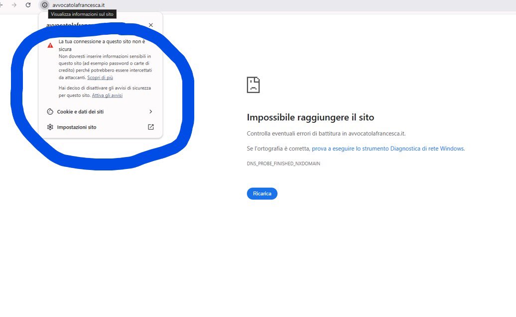 miklafranc's tweet photo. Bene! Attendevo la risposta. 
E sono caduti in fallo, di nuovo. 
Peggiorando ovviamente la loro posizione.
Il video ha spiegato in modalità “bambino di scuola elementare”, con ausilio di immagini, cosa sia un dominio e cosa un host.
Ma a quanto pare questo non è bastato.

La signora BianoNeroRosa dice che oggi il sito è sparito. ERRATO!

Il sito non esiste piu' dal marzo 2025; il sito era su server Microsoft Azure che ridava pagina con errore 404.
Sapete cosa è cambiato da ieri? i DNS. 
Che vuol dire? Che il dominio non punta piu' ad uno spazio vuoto e non attaccabile di proprietà ovviamente di MICROSOFT.
Infatti ieri ho fatto cancellare dalla società che gestiva il sito queste indicazioni (comunque irrilevanti ai fini della sicurezza informatica degli utenti del web).
Come spiegato sempre in modalità “bambino delle elementari” il possibile subdomain attack con queste tecnologie e l'uso di AuthID non è stato mai possibile, nè ieri, nè oggi e nè in futuro, rendendo il solo accesso al mio dominio sempre SICURO. 

Ma BiancoNeraRosa, con le sue immense competenze, oggi ha pensato che il sito fosse sparito. Mi spiace deluderla signora, il sito non era presente nemmeno ieri, la pagina riportante errore 404 era di microsoft azure e non coincideva con i certificati richiesti per quel dominio.

Quindi non è così, ho chiesto alla società che gestiva il sito di entrare su ServerPlan e cancellare i dns. 
Sinceramente mi aspettavo questa vostra ERRATA risposta (di cui terrò conto). 

Le faccio vedere anche cosa succede adesso se va sul DOMINIO e ripeto DOMINIO (non sito) https://t.co/i9XlthAijt.
Come può constatare, non vede l'alert GENERICO di non coincidenza dei certificati ssl di Google, che come spiegato nel video, sono conseguenza logica. 

Allora adesso avete sistemato, qualcuno esclamerà!
No signori!

Semplicemente adesso non vedete l'avviso ma la connessione rimane NON SICURA (come per qualsiasi dominio senza host e quindi SENZA SITO che continuate a citare senza alcuna conoscenza tecnica).

Basta cliccare sulla lettera “i” di fianco al dominio e noterete una cosa simpatica:  "LA TUA CONNESSIONE A QUESTO SITO NON E' SICURA"
Non lo vede a tutta pagina, ma è uguale a ciò che succedeva ieri (in allegato gli screenshot che lo confermano).

Evidentemente voi non siete esperti di informatica (non lo sono nemmeno io, ma almeno mi sono rivolto a degli esperti).
In pratica siete stati smascherati, ma non - ripeto - da me, da persone competenti che fanno questo di mestiere, e che pago.