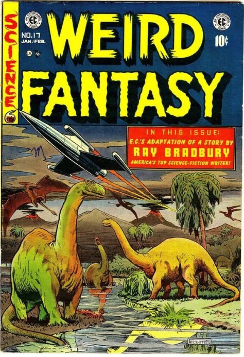 BrianWPrescott's tweet photo. #WeirdFantasy No. 17 🚀🦕 #RayBradbury adaptation 🦖#ECcomics 🌴 #Dinosaurs https://t.co/ag9LVec3NV