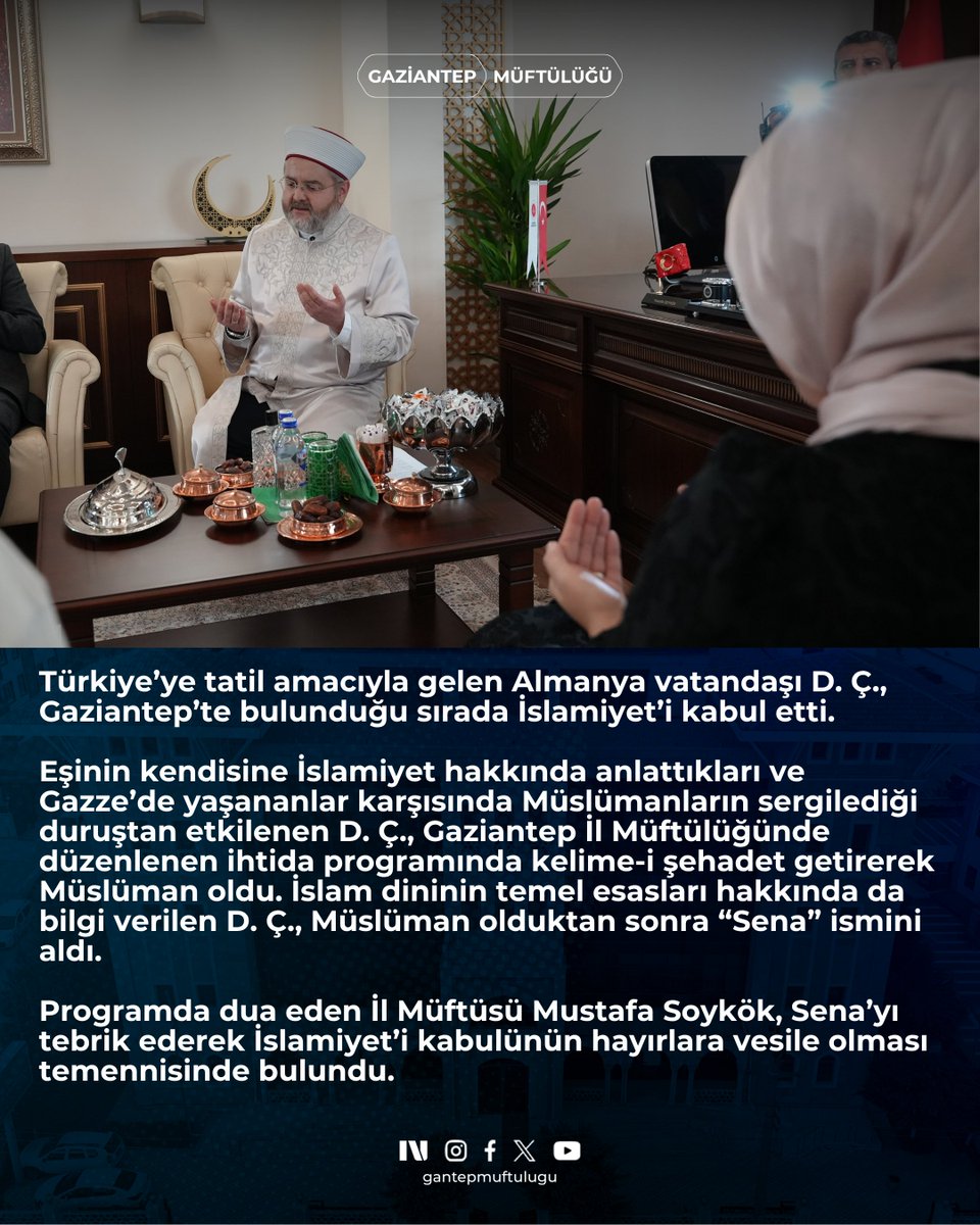 gantepmuftulugu's tweet photo. GAZZE’DEKİ MÜSLÜMANLARIN DURUŞUNDAN ETKİLENDİ, MÜSLÜMAN OLDU
Türkiye’ye tatil amacıyla gelen Almanya vatandaşı D. Ç., Gaziantep’te bulunduğu sırada İslamiyet’i kabul etti.
#ihtida #islam #convert #gaziantep https://t.co/uD92GAjiKw