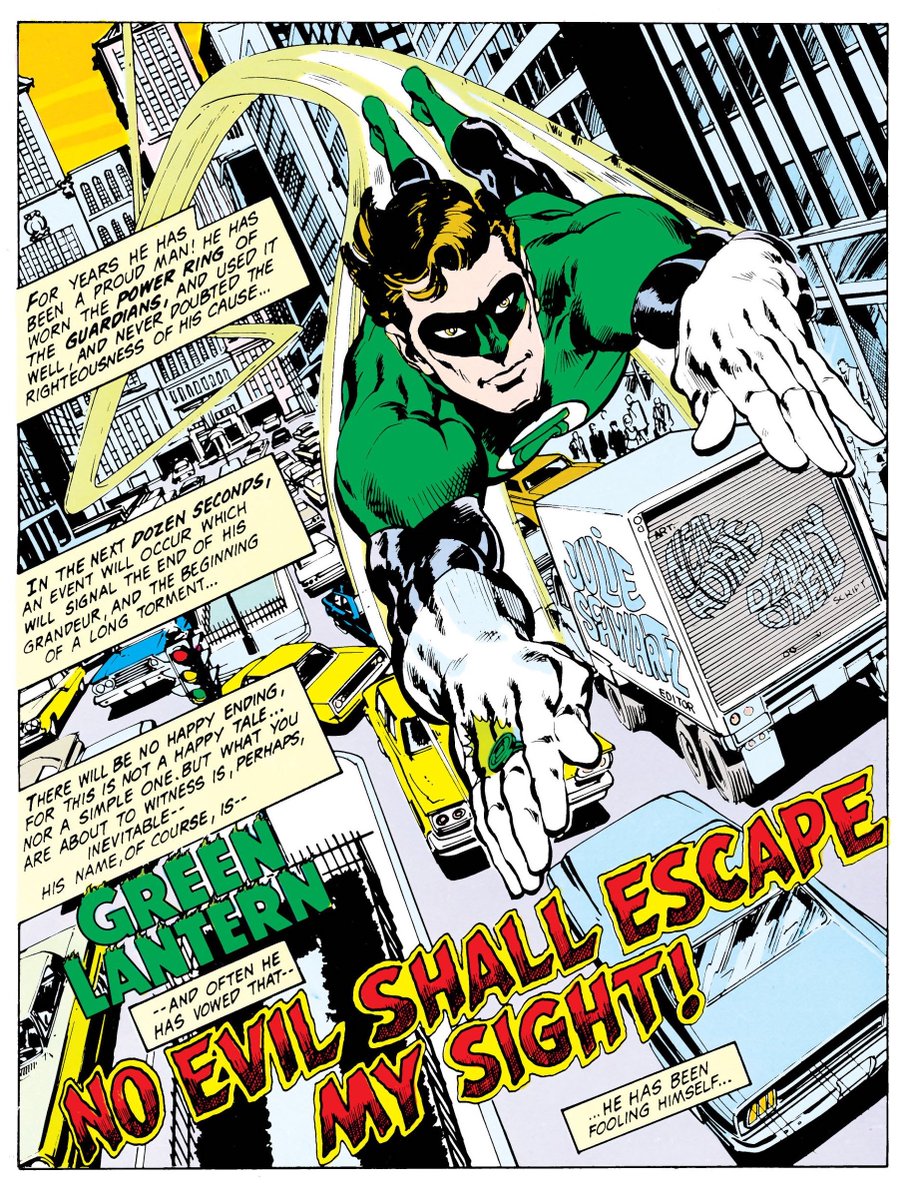 lanterncast's tweet photo. It's not my place to say what actions or words should or shouldn't be interpreted as racism by the racial group that finds them offensive.

That said, I think the people using Green Lantern/Green Arrow as definitive proof of Hal being racist to support their argument are missing the point of the series.

It's right there on the first page. When Denny O'Neil writes:

"For years he has been a proud man! He has worn the power ring of the Guardians, and used it well, and never doubted the righteousness of his cause. In the next dozen seconds, an event will occur which will signal the end of his grandeur, and the beginning of a long tormet. There will be no happy ending, for this is not a happy tale...nor a simple one. But what you are about to witness is, perhaps, inevitable. His name, of course, is Green Lantern and often he has vowed that, 'No evil shall escape my sight!' He has been fooling himself..."

Denny and Neal are saying that while the "next dozen seconds" start the journey, the path to realizing "he has been fooling himself" is the point of the series as a whole.

That Hal has been so focused on the big picture off-world that he's forgotten to apply his power to the nuances of his home world. So when the man on the roof in Green Lantern #76 asks, "Only there's skins you never bothered with, the black skins! I want to know, how come?! Answer me that, Mr. Green Lantern!" nobody is saying, "Hal you racist jackass. You've been ignoring the black people on purpose."

Denny and Neal aren't saying it. Nor is Oliver in the story, who brought him to the rooftop for that conversation. Oliver is showing him that he's missing the bigger picture and has been for a long time. Hell, Ollie even defiantly makes the same case to the Guardians of the Universe DIRECTLY.

So Oliver and Hal begin their Hard-Traveling Heroes journey across America, with a Guardian in tow, to reconnect with the problems of the people of Earth and really understand the nuances. To show things aren't as clear as Hal or the Guardians may think.

The series deals with that in lots of ways. Racial tensions are absolutely one. But so are overpopulation, environmentalism, poverty and wealth inequality, power imbalances, etc.

The series goes fairly hard at Hal and just keeps HITTING him with things he's been missing. But eventually, it turns the tables on Ollie and showcases the issues of drug usage. Hal gets to be the one to show Ollie that he's been missing his ward becoming a user right under his own nose.

When Guy is injured and the Guardians select John as the new backup and Hal balks, the Guardians say, "He has all due qualifications! And we are not interested in your petty bigotries." Hal immediately pushes back.

"HEY, that's NOT what I meant! Maybe he's brave, honest, and has the right kind of mind. But it's obvious he also has a chip on his shoulder the size of the rock of gibraltar!"

He says this because he sees some cops tell two men to move along. John gets involved and argues with the cops. This is another example of Hal missing the nuance of a situation. To Hal, it's not black vs. white, it's, "This guy has no respect for authority."

For Hal, the "rule of law" was absolute until around this series, and BECAUSE of this series, that changed. The whole "Hal is such a square" thing was essentially Hal's "defining" characteristic to some readers for a long time.

Denny and Neal saw a chance to revitalize the character for a modern audience while also simultaneously writing about the social issues of the day they themselves felt needed to be addressed.

And if you're looking for racists in Green Lantern/Green Arrow, they're there. Denny and Neal make no bones about hiding them. But Hal isn't one of them.

The entire POINT is that Hal has blind spots and that he doesn't understand everything. That being a good person who genuinely wants to help people doesn't mean you automatically understand every problem those people face. And the journey of Green Lantern/Green Arrow is about him (and Ollie and the Guardian) learning that.

Denny and Neal unfortunately aren't here anymore to defend it, but I will. Especially as someone who personally spoke with both of them before they passed about this very series and more.

What is happening in LANTERNS with things being interpreted into a modern context and whether or not the words and actions of those characters can be considered racist, or at the very least prejudiced? That's not my call to make.

Were Denny and Neal infallible? Absolutely not. Denny is the one responsible for depowering Wonder Woman and sending her on that martial arts journey in the 70's. The very story that social activist and feminist Gloria Steinem panned. Denny himself would later refer to it as one of his biggest professional blunders. But while Green Lantern/Green Arrow is about a wide breadth of things? It's not about Hal being a racist.