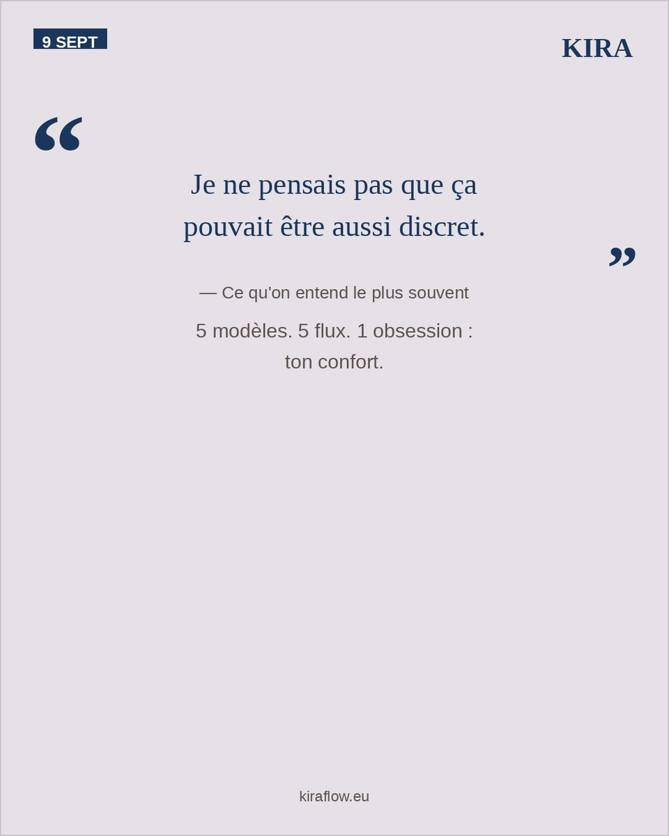 kiraflowfr's tweet photo. "Je ne pensais pas que ça pouvait être aussi discret."

Ce qu'on entend le plus souvent — et ce qu'on a conçu pour que tu ressentes.

5 modèles. 5 flux. 1 seule obsession : ton confort.
🔵 https://t.co/YK2FTly0jp

#KIRA #Avis #CulotteMenstruelle #SantéIntime #Liberté https://t.co/rp6DOcCHMW
