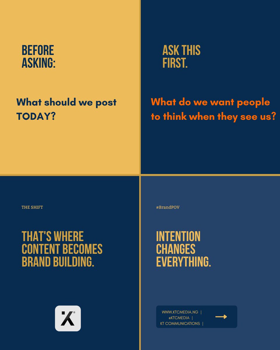 KTCmediaNG's tweet photo. At KTC, we believe great brand thinking starts with knowing what you want to be known for.

So, which brand do you think has a strong point of view?

#KTCommunication #BrandPOV #Consistency #TeamKTC https://t.co/JFWVg6YJJd