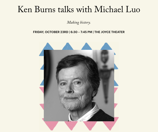 michaelluo's tweet photo. News from @newyorkerfest! I'll be in conversation with the incomparable @KenBurns. Join us. https://t.co/40WpiUjeH1 https://t.co/Z8DvEgfdsG