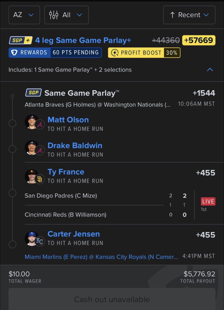 gz43v's tweet photo. Ty France - San Diego Padres (20) 2-run 353 feet 
+400 https://t.co/0BjUUyW7Rs