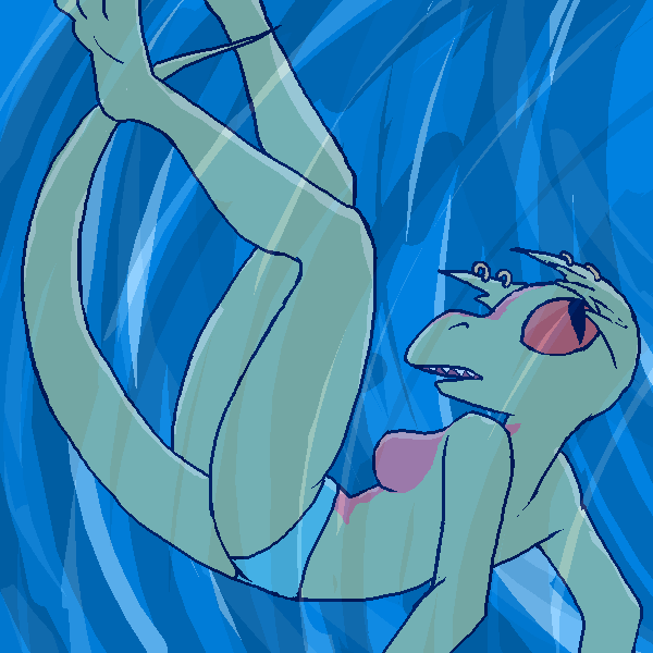 PrequelComic's tweet photo. Continuing Weedum-Ja week: here's an old pic of her being swept away in an undertow (it's okay, she can breathe underwater).

Do I have to mark nippleless reptile boobs as adult? Please discuss this because this is the last pic of her I have wearing clothes. https://t.co/lQ9M6DXEhQ