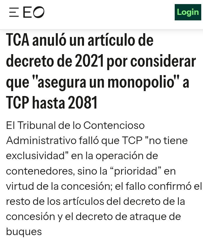 wiyanieri's tweet photo. A Heber el vapor del alcohol le nubla la razón.
El operador portuario Montecon retiró la demanda contra Uruguay por 600 millones de dólares, porque el TCA anuló este año el monopolio que él y Lacalle dieron a TCP.
El gobierno está negociando que instalen una terminal, se jodieron https://t.co/tOFmgvT5nd