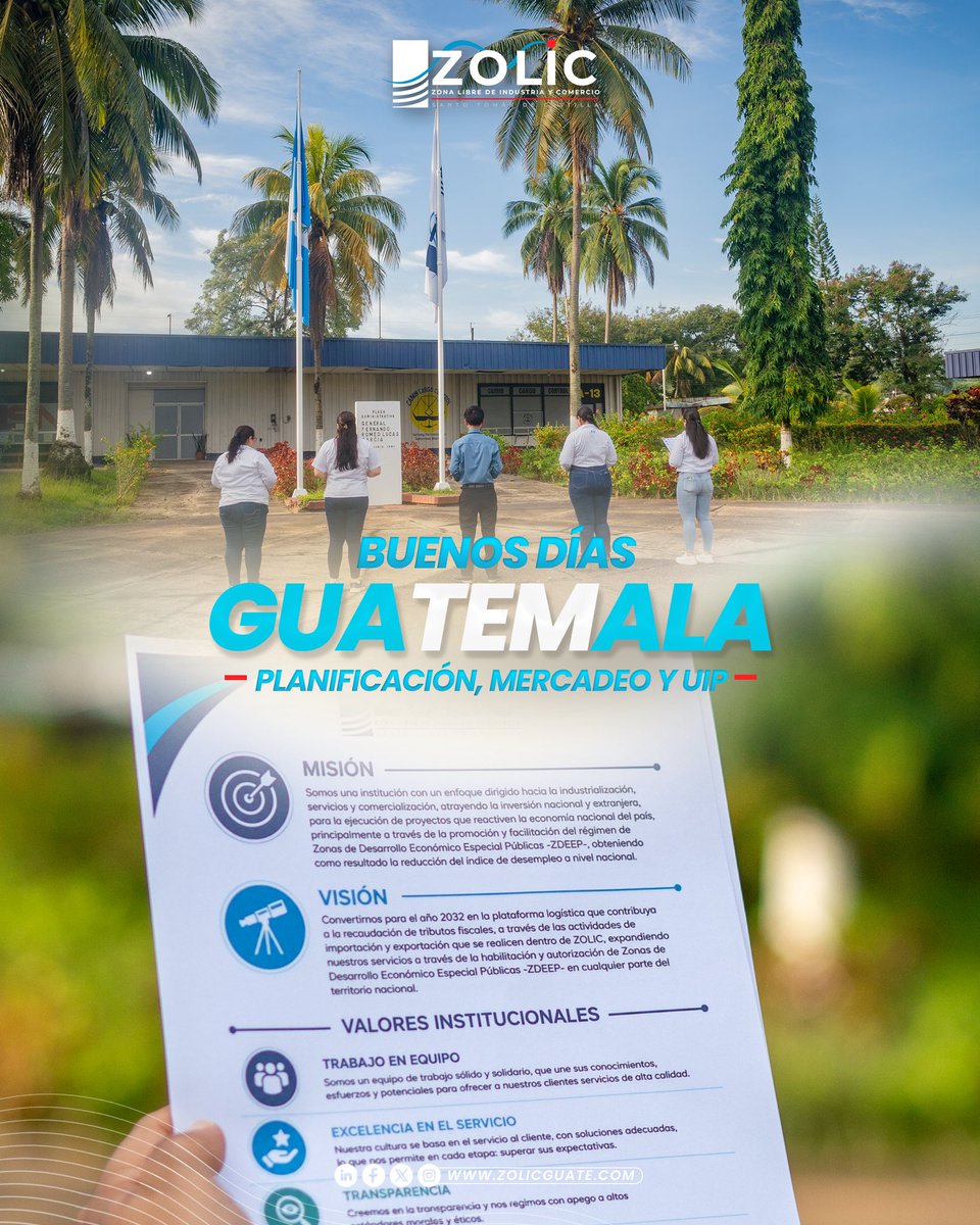 ZOLICGUATEMALA's tweet photo. 🇬🇹 Buenos Días Guatemala 🇬🇹

Cada día en ZOLIC honramos a nuestra patria izando con orgullo la Bandera de Guatemala, junto a nuestra bandera institucional. https://t.co/B0lV6SjZdK