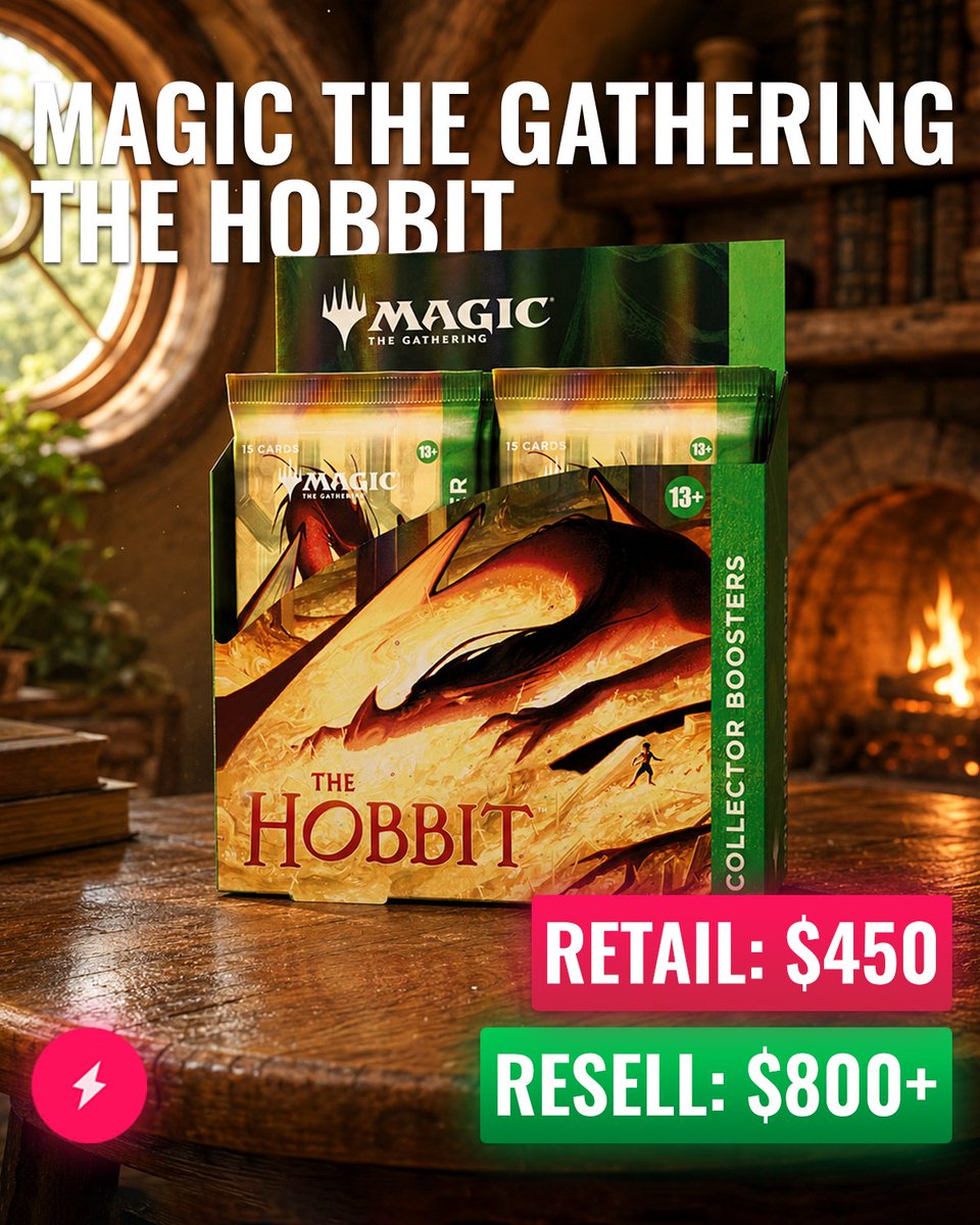 AMNotify's tweet photo. This Magic The Gathering box is worth its weight in gold 🐉

📊 Retail: $450
💰 Resell: $800+

Members copped MTG's The Hobbit Collector Booster Display and are sitting on profit that keeps climbing 💍 https://t.co/K8rCFLXQYL
