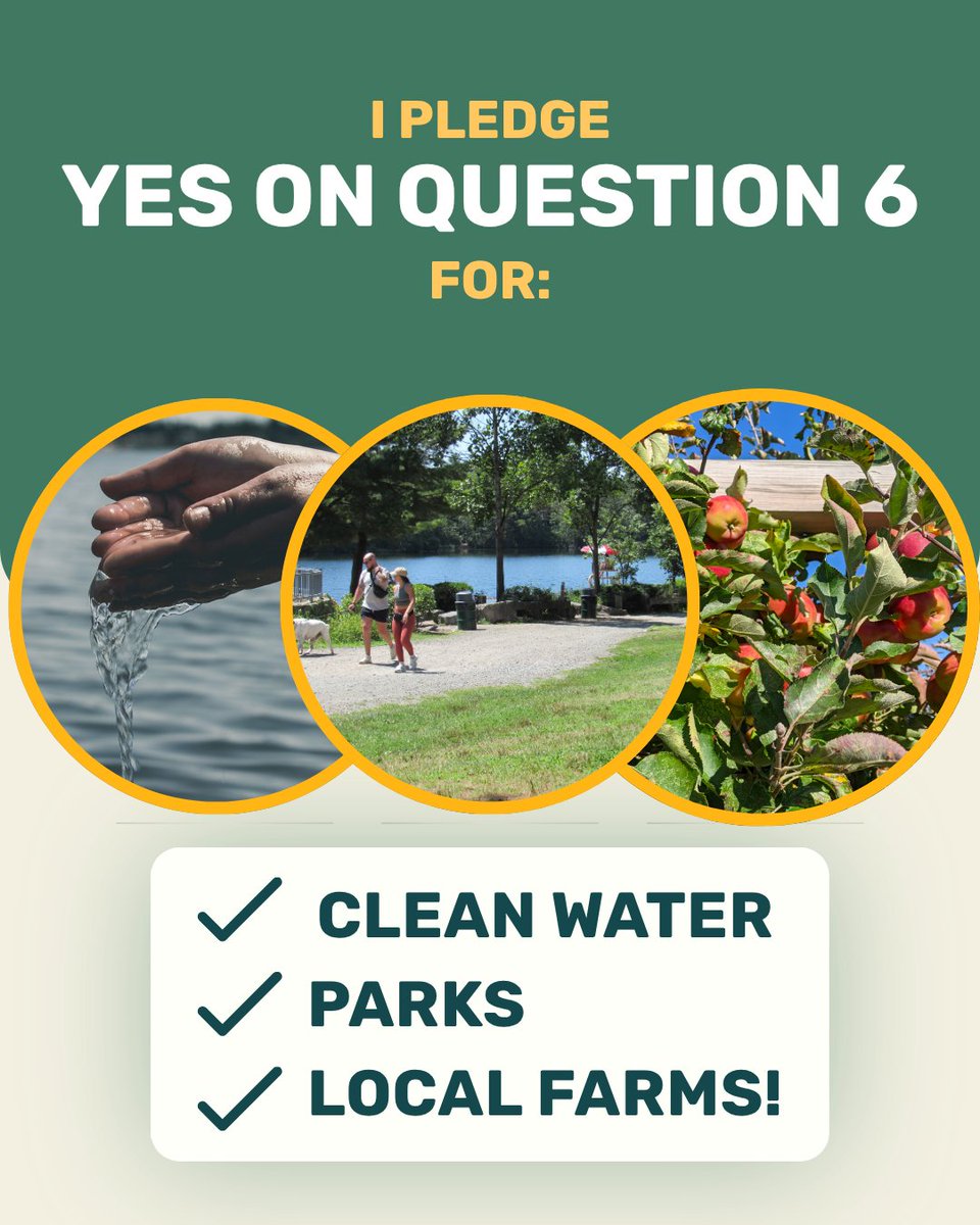 Nature4Ma's tweet photo. Take a stand for clean water, healthy forests, and local parks! Add your name to the official Pledge to Vote YES on Question 6 today and help us show lawmakers that Massachusetts values nature. https://t.co/gcz7f8lZzC

#YesOn6 #ProtectWaterAndNature #NatureForMA #MApoli https://t.co/xKHEUxwVtq
