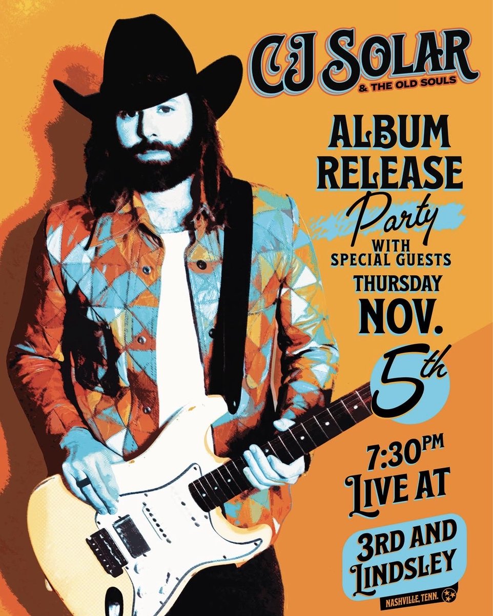 CJSolar's tweet photo. NASHVILLE!! So excited to share this album with yall at my favorite room in town @3rdandLindsley!! Get your tickets now and see yall Nov 5th!! Will have vinyls, new Tshirts and some special guests… 

https://t.co/zjt4NlIhmv https://t.co/ipuYzkSzg8