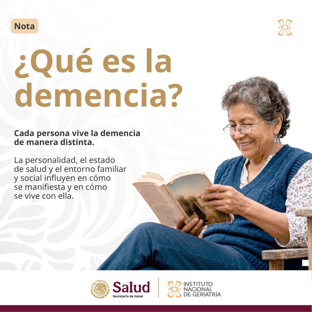 INGER_mx's tweet photo. ¿Qué es la demencia?

Conocer qué es, identificar sus principales señales y comprender cómo puede afectar la vida de las personas permite favorecer una atención oportuna y adecuada.

📖 Consulta la nota completa:
https://t.co/2EbFr30GYy

#Demencia #EnvejecimientoSaludable https://t.co/R2YEvuKCTy