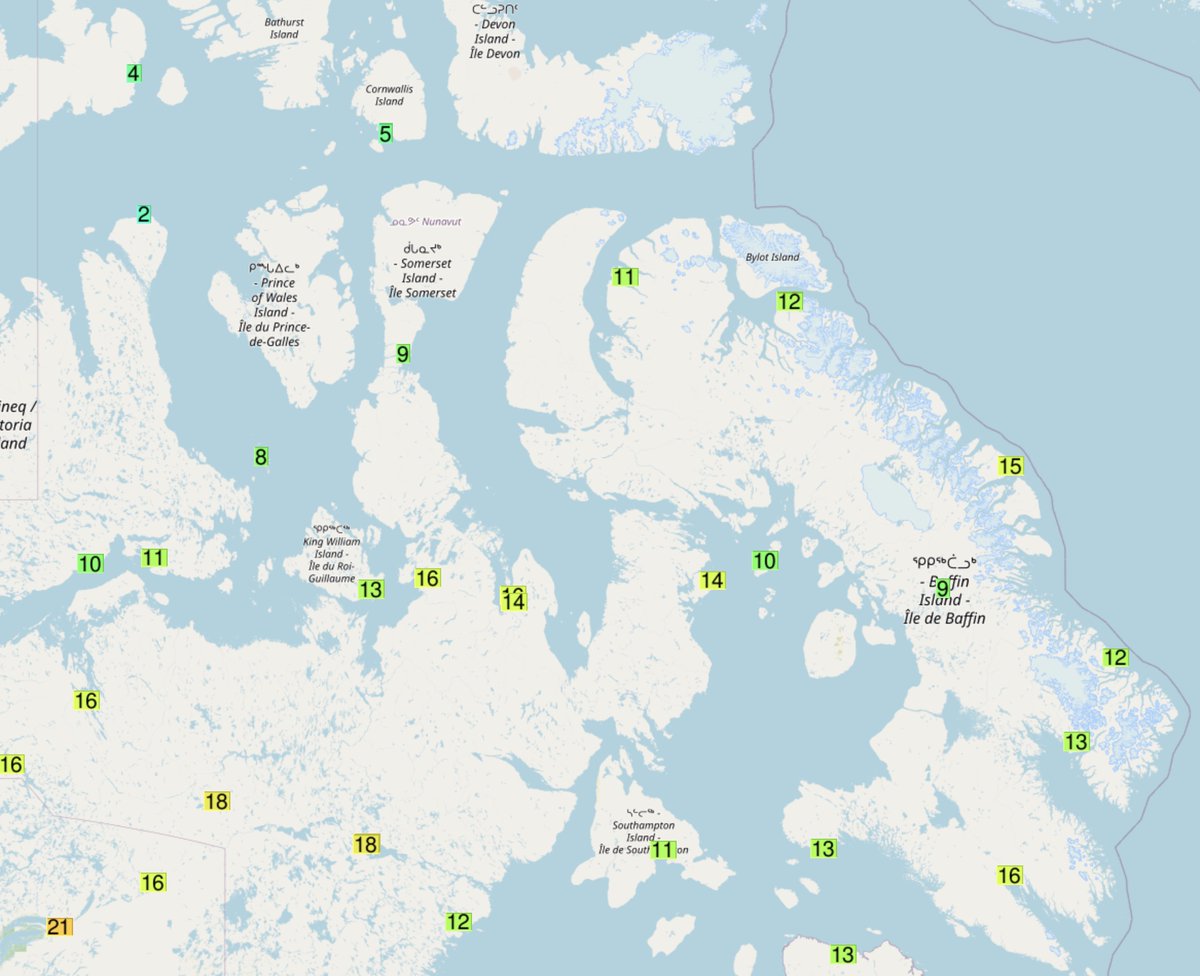 ThierryGooseBC's tweet photo. Very warm temperatures in southeastern Nunavut 🇨🇦 yesterday, sometimes close to monthly records!

🌡️16.1°C Iqaluit [monthly record: 18.4°C]
🌡️15.5°C Clyde River [16.5°C]
🌡️14.0°C Sanirajak/Hall Beach [14.6°C]

#NUstorm @FrankReardon1 https://t.co/RpKOdySqfS