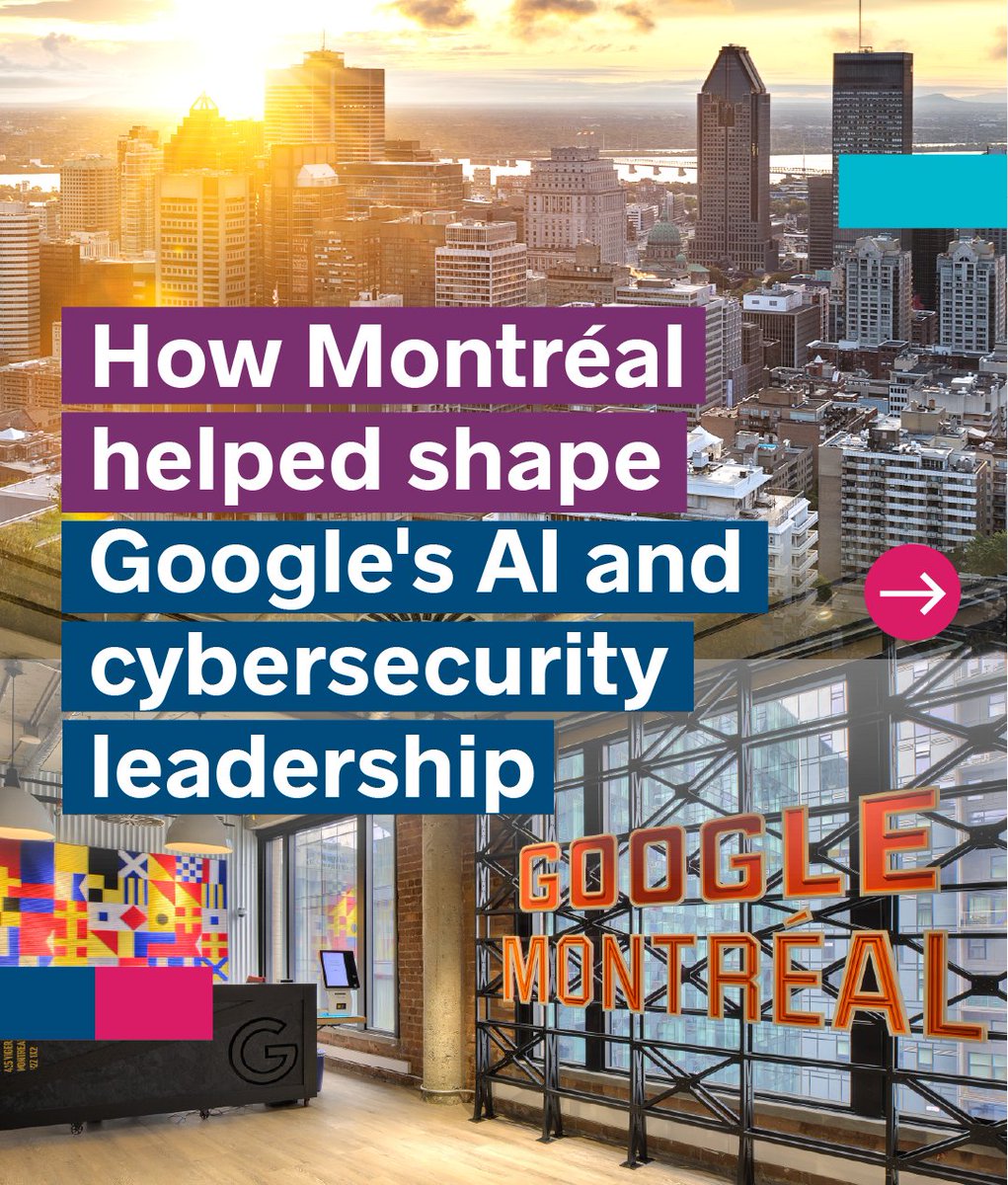 MTLINTL's tweet photo. What do AI innovation and global cybersecurity have in common? Montréal. For the past 20 years, Google Montréal has played a key role in advancing technologies that protect users online and drive breakthroughs in machine learning. 🔗 https://t.co/dBZXtIwZMd @googlecanada https://t.co/SuyNAaTKQ9