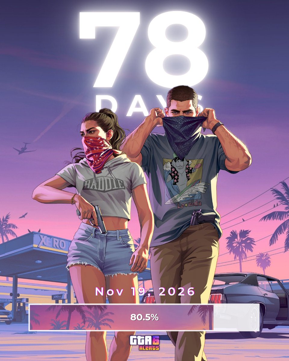 GTA6Alerts's tweet photo. 78 days left until GTA 6 release. ⏳ https://t.co/yXx51fJBM1